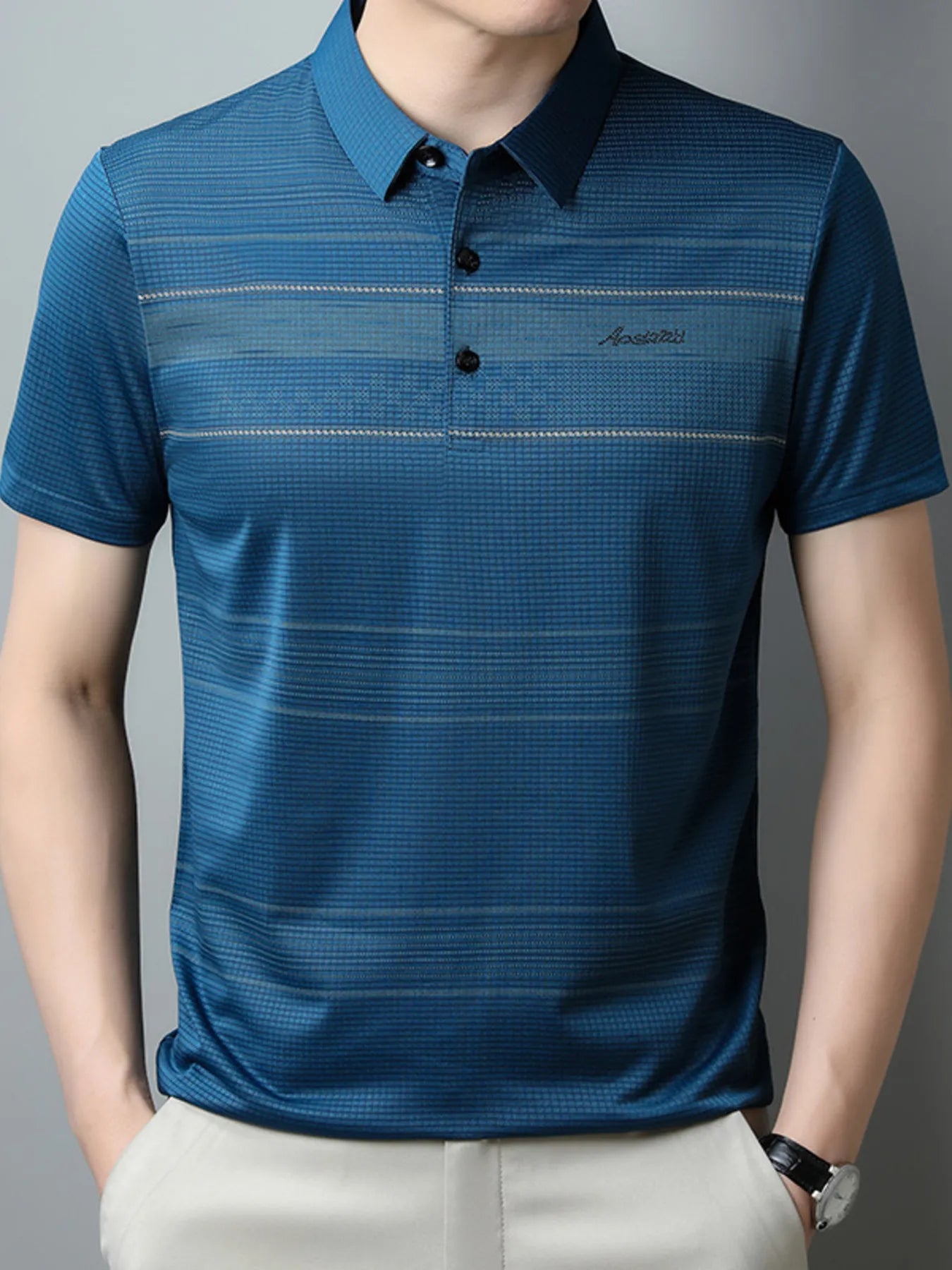 Men's Plus Size Striped Quick-Dry Short Sleeve Polo Shirt