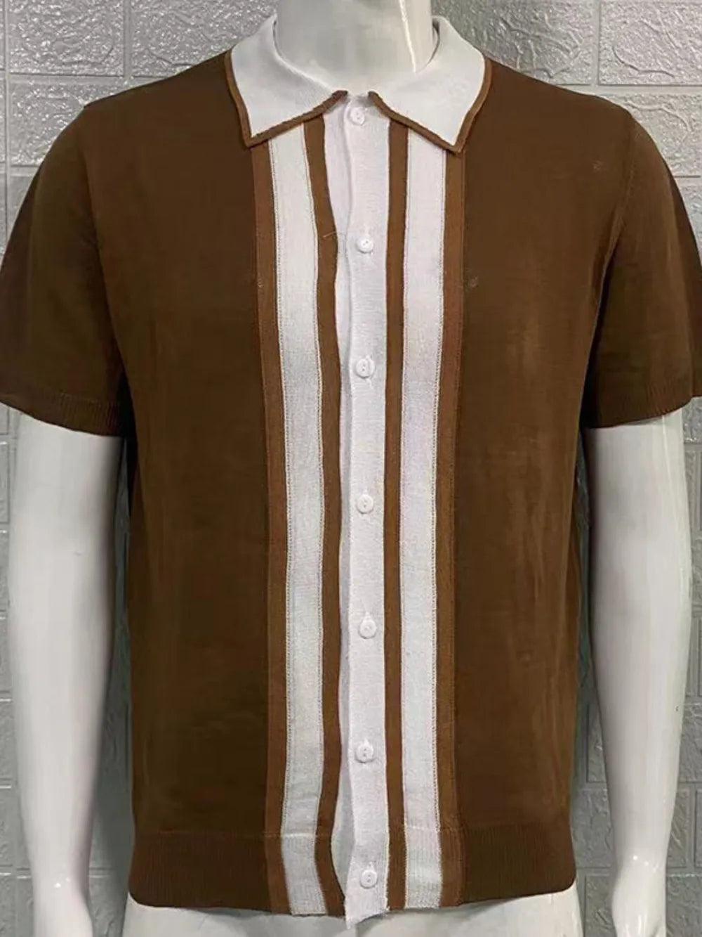 Men's Collared Neck Striped Contrast Knit Polo