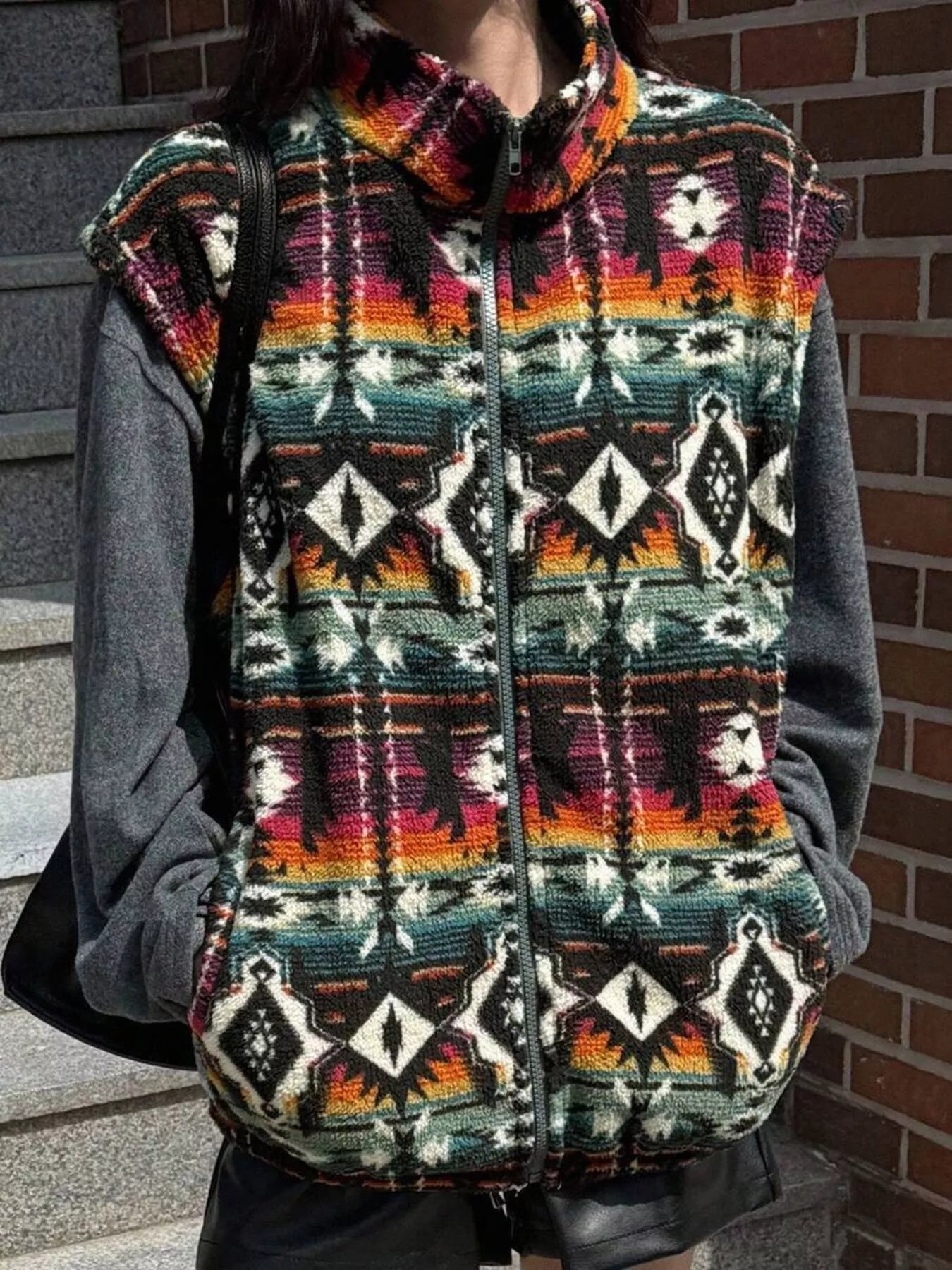 Geometric Fleece Vest Coat nicholesgifts