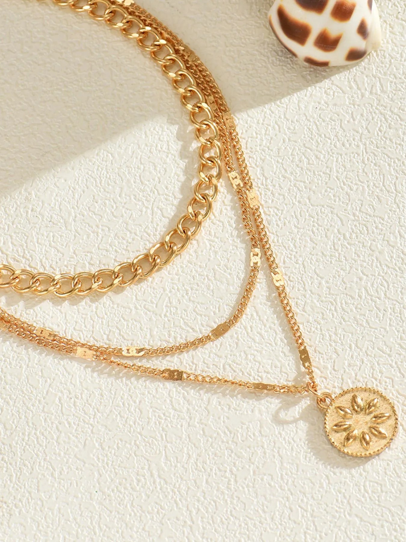18K Gold-Plated Layered Necklace with Sun Medallion Pendant NicholesGifts