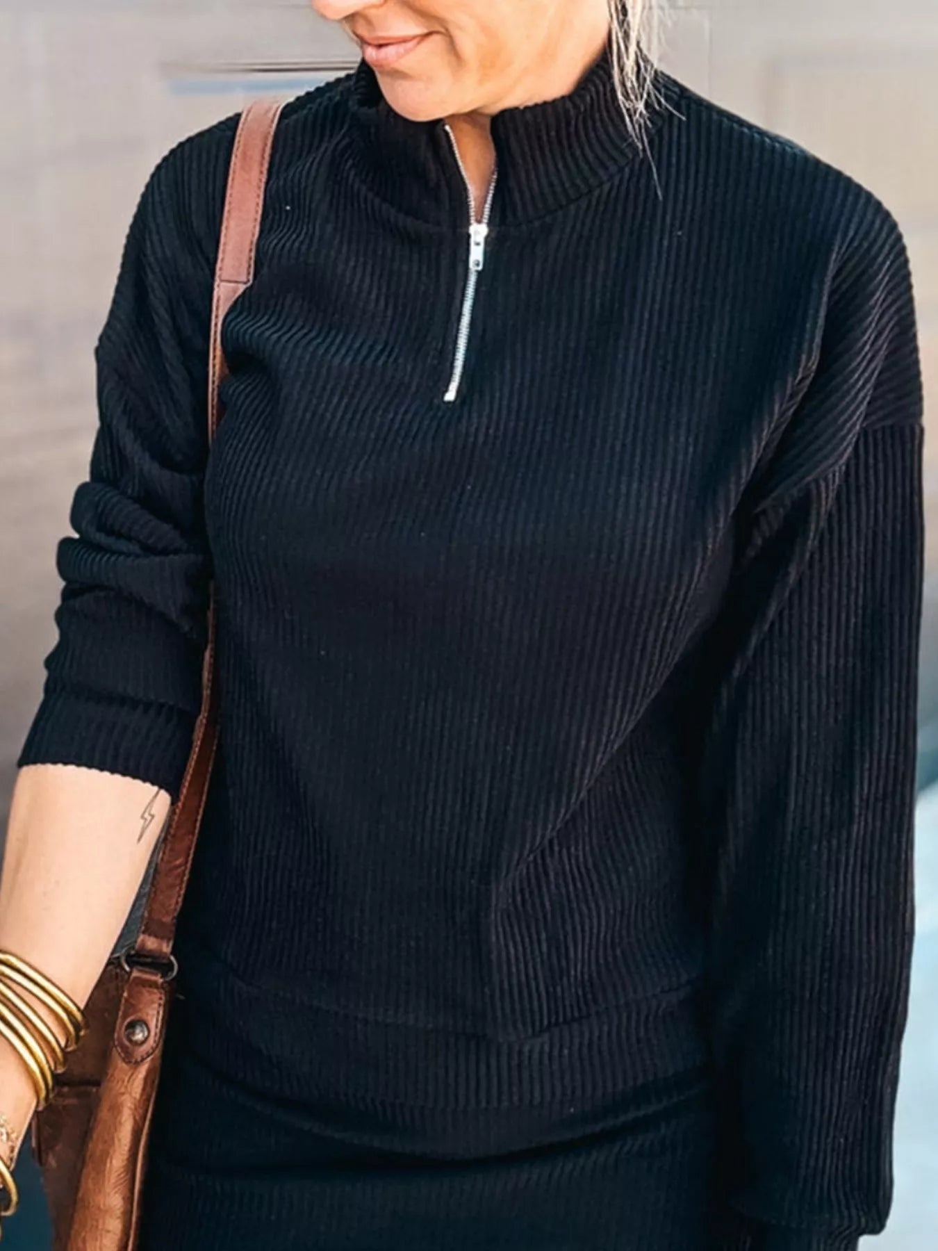 Ribbed Knit Quarter-Zip Top and Skirt Set NicholesGifts