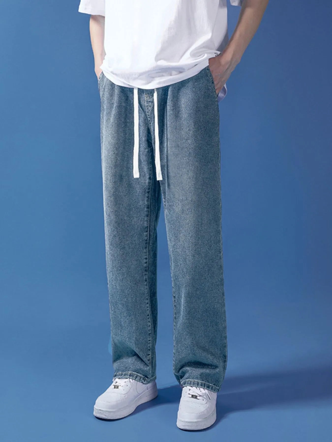 Men's Full Size Drawstring Relaxed Fit Jeans Plus Size