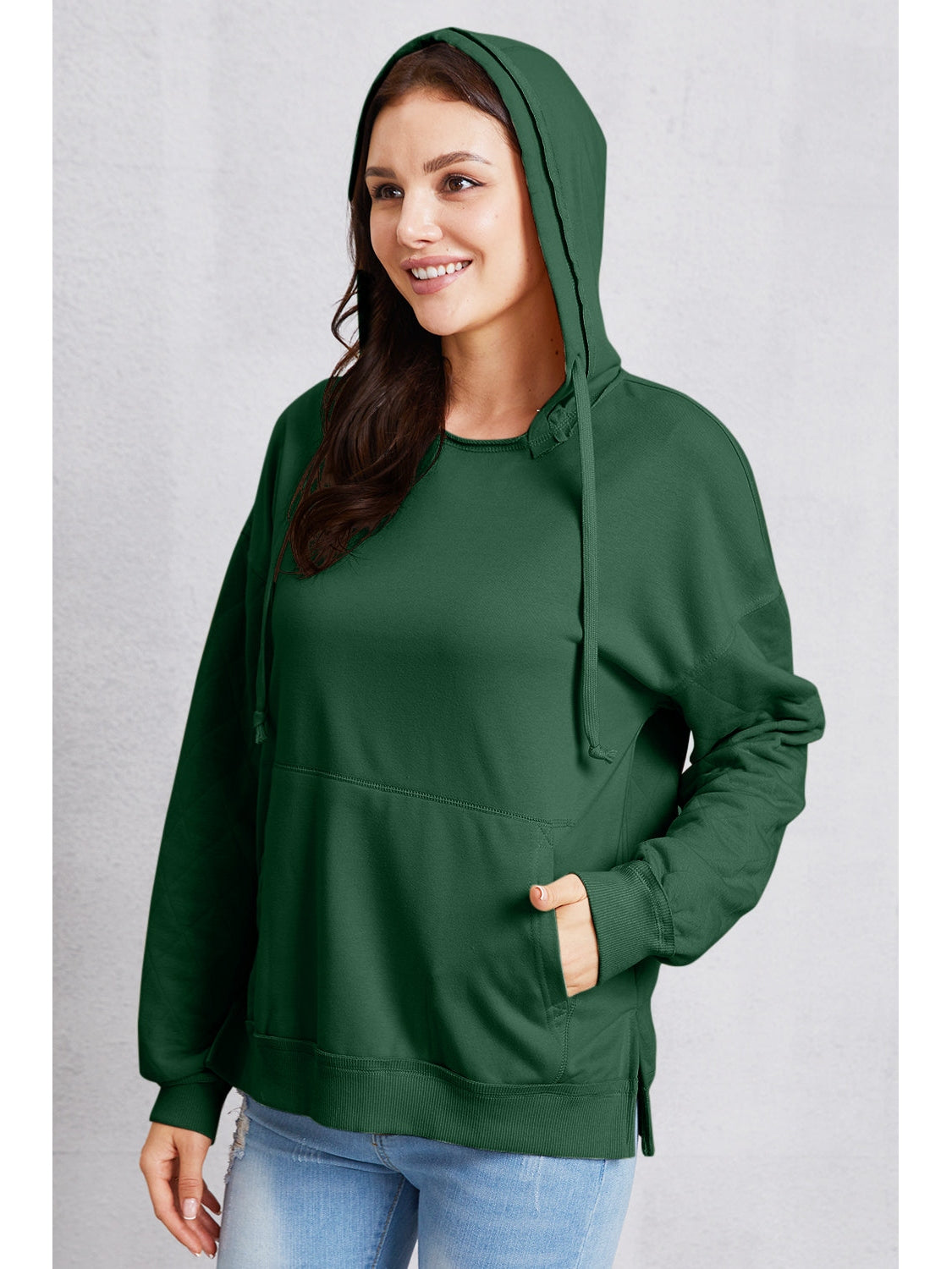 NicholesGifts Women Drawstring Kangaroo Pocket Dropped Shoulder Hoodie NicholesGifts