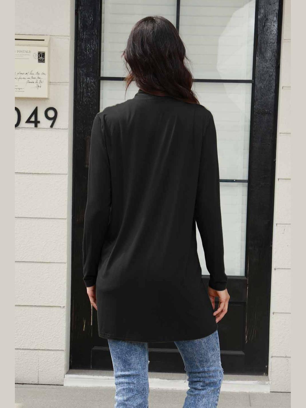NicholesGifts Women Basic Bae Full Size Open Front Long Sleeve Cardigan with Pockets