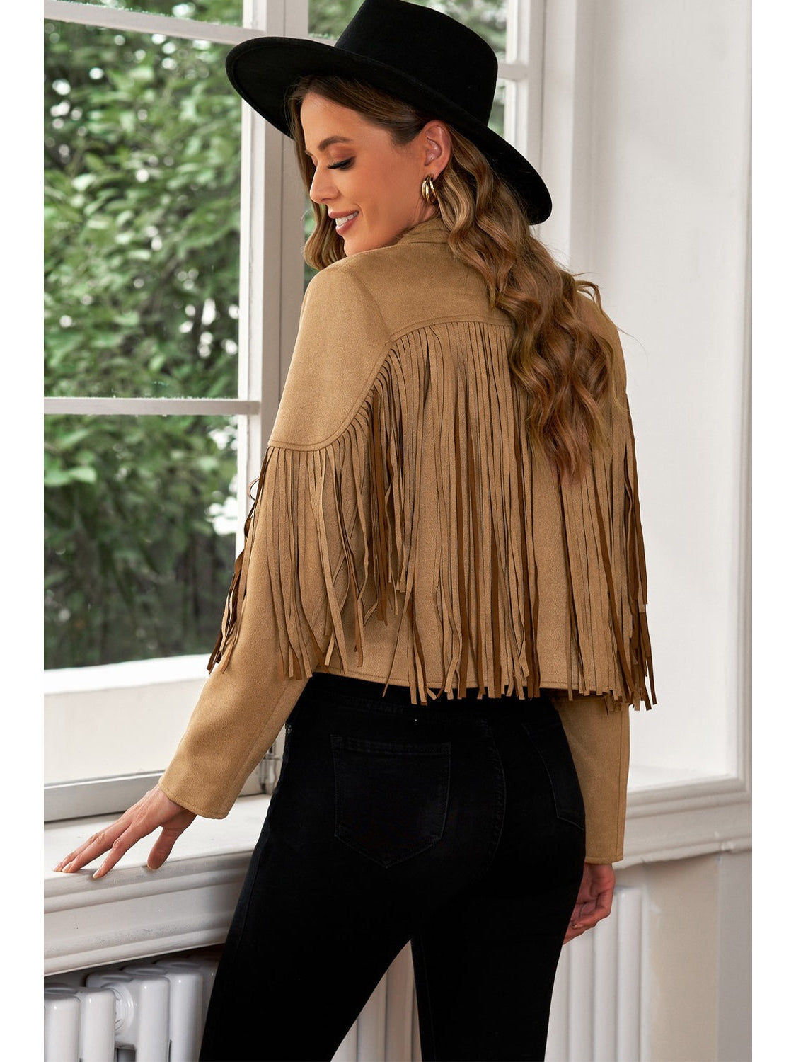Fringe Trim Lapel Collar Cropped Blazer NicholesGifts