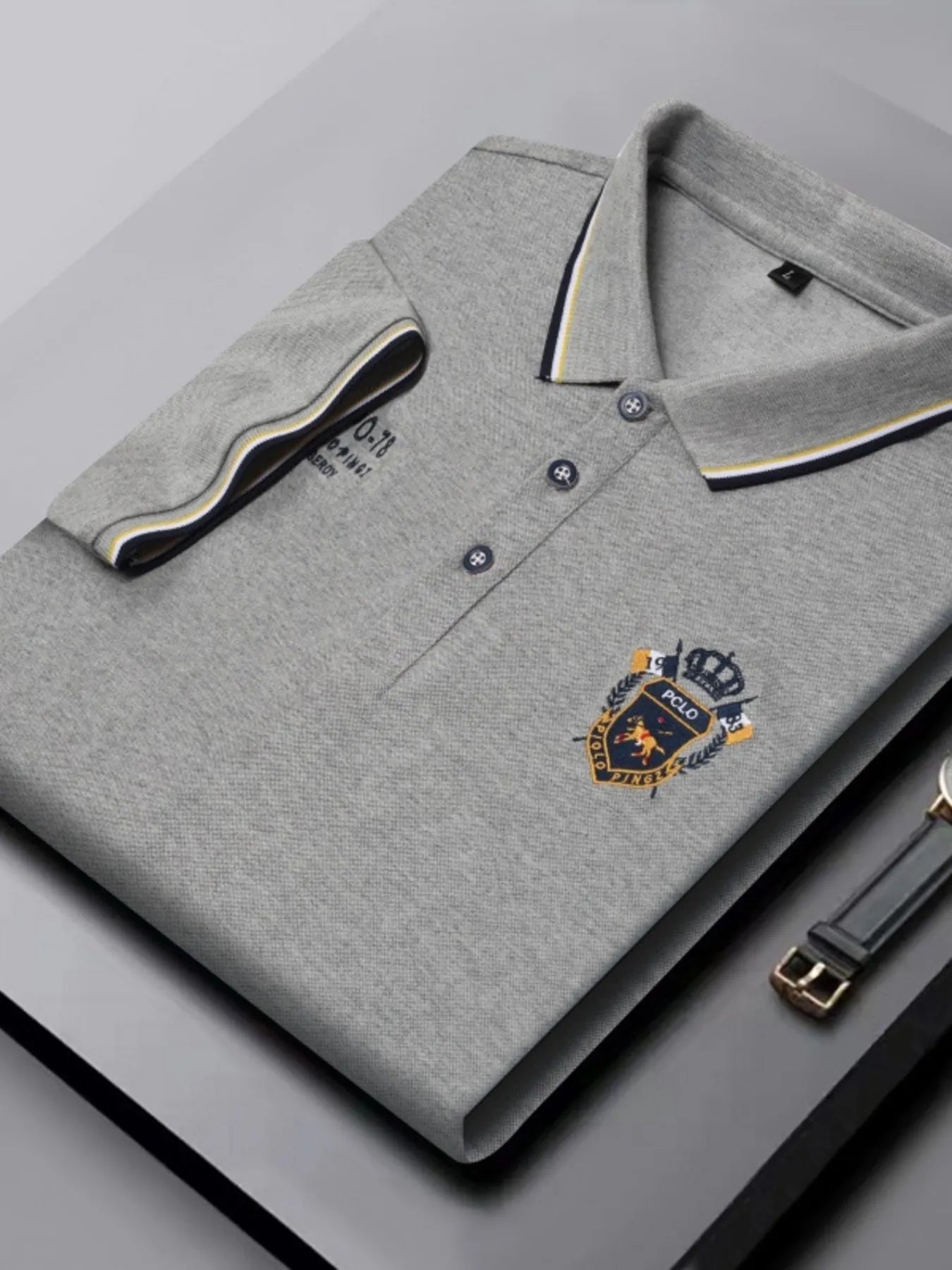 Men's Plus Size Embroidered Detail Short Sleeve Polo