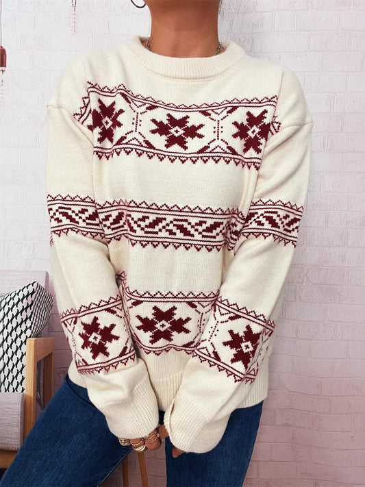 Christmas Snowflake Round Neck Sweater NicholesGifts