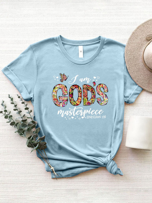 Women Letter Graphic Round Neck Short Sleeve Religious T-Shirt