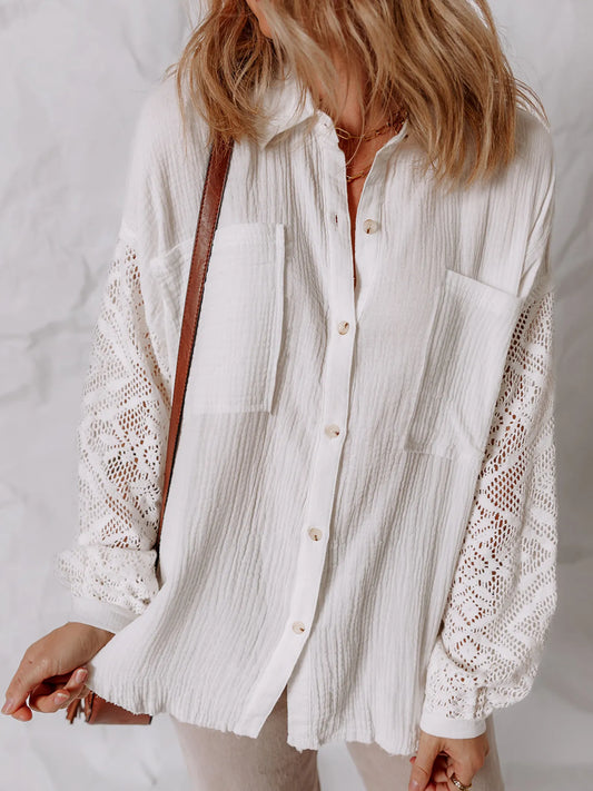 Lace Sleeve Button Down Shirt NicholesGifts