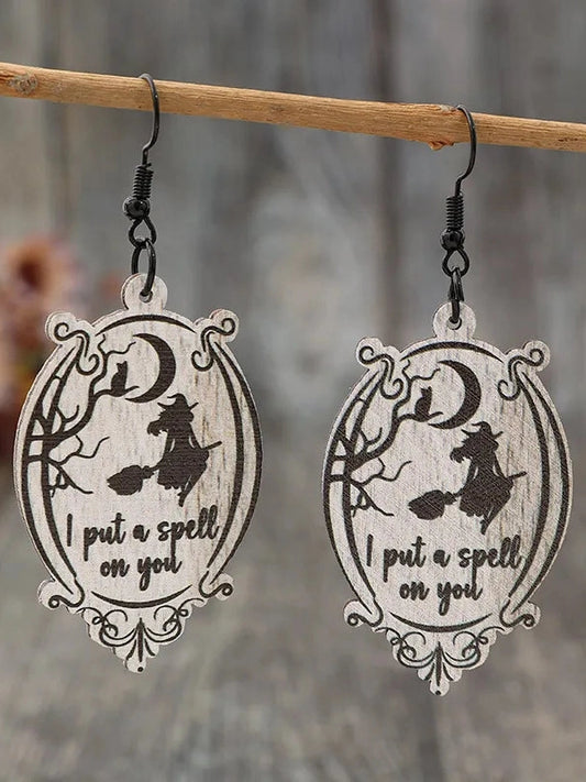 Witch Wooden Dangle Earrings