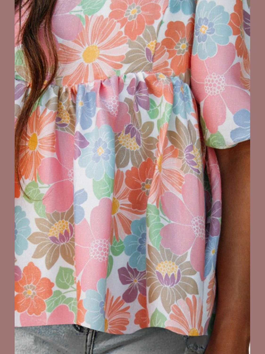 Printed Square Neck Half Sleeve Blouse