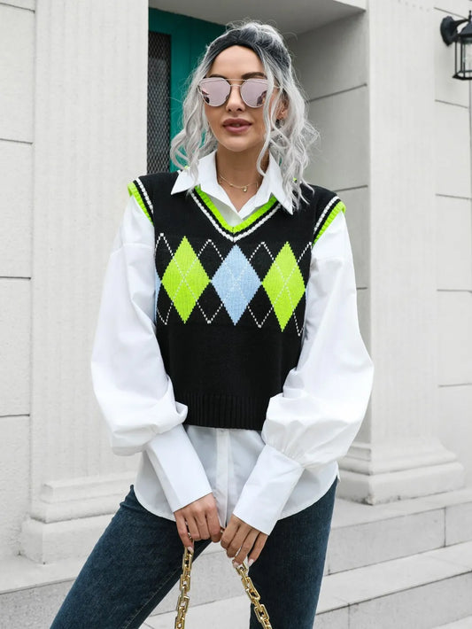 Geometric V-Neck Sweater Vest nicholesgifts
