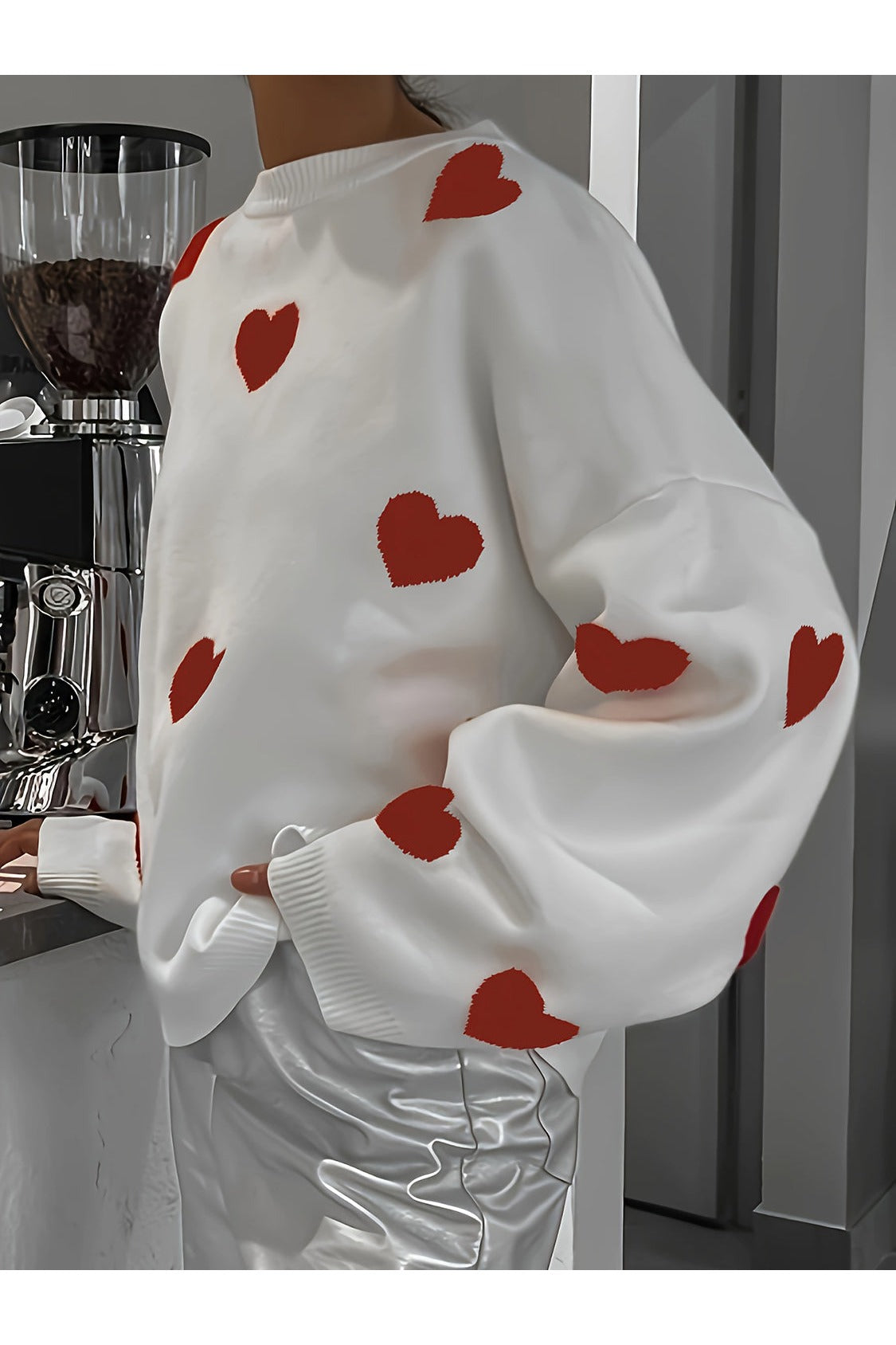 NicholesGifts Women Valentine’s Day Heart Round Neck Long Sleeve Sweater NicholesGifts