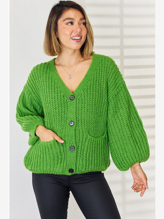 Women Pocketed Button Up Dropped Shoulder Cardigan NicholesGifts