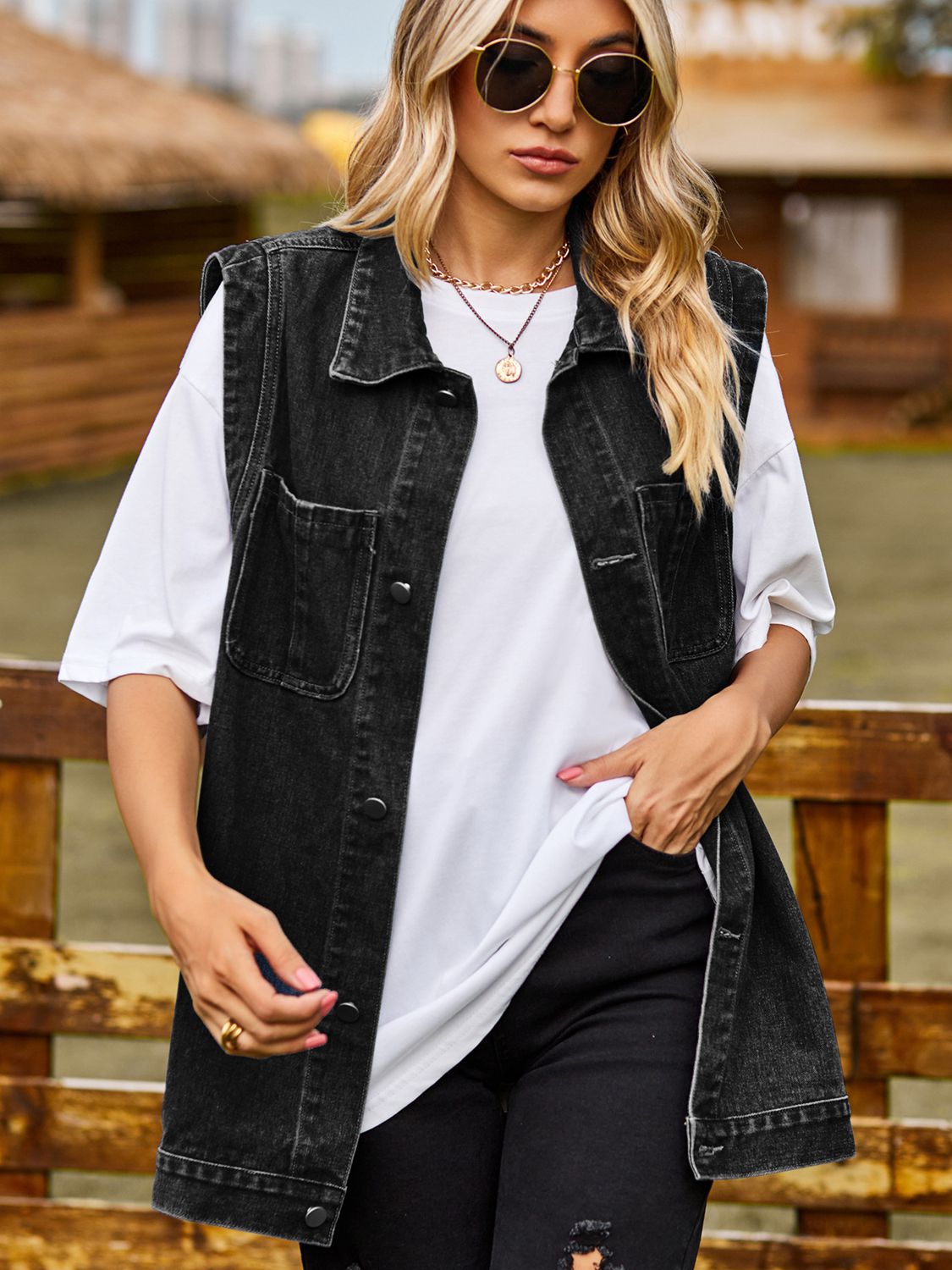 NicholesGifts Women Button Down Denim Vest NicholesGifts