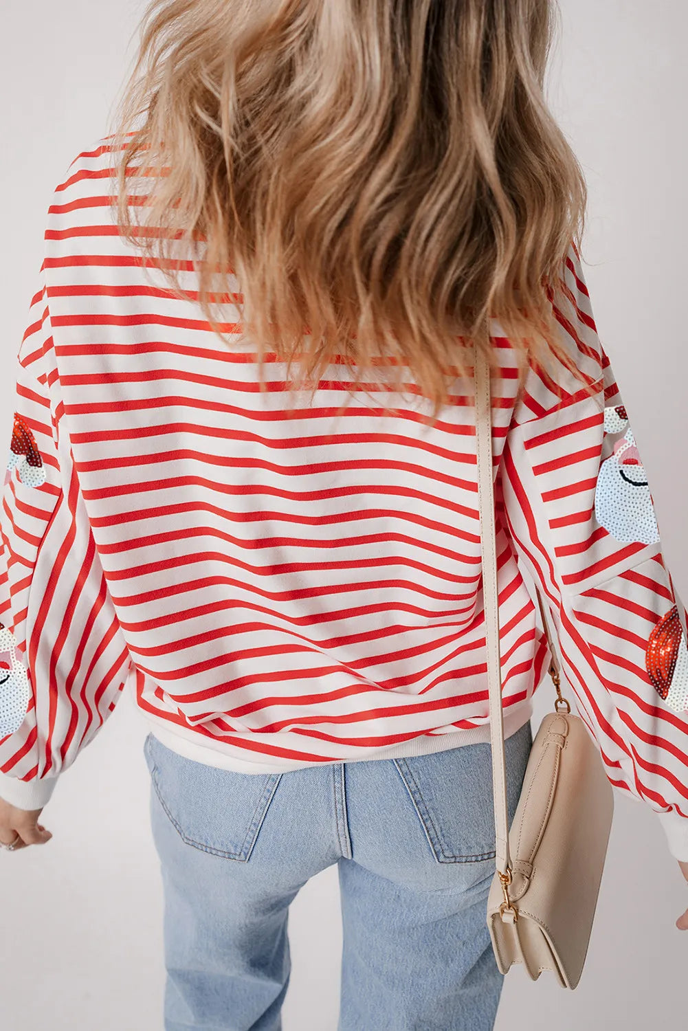 NicholesGifts Women Sequin Santa Striped Round Neck Long Sleeve Sweatshirt NicholesGifts