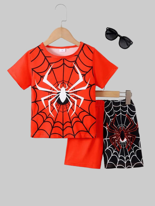 Children's Spider Round Neck Short Sleeve T-Shirt and Pants Set nicholesgifts