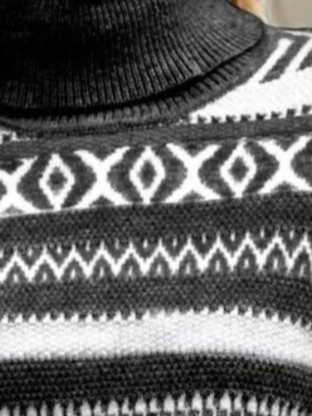 Geometric Turtleneck Long Sleeve Sweater Trendsi