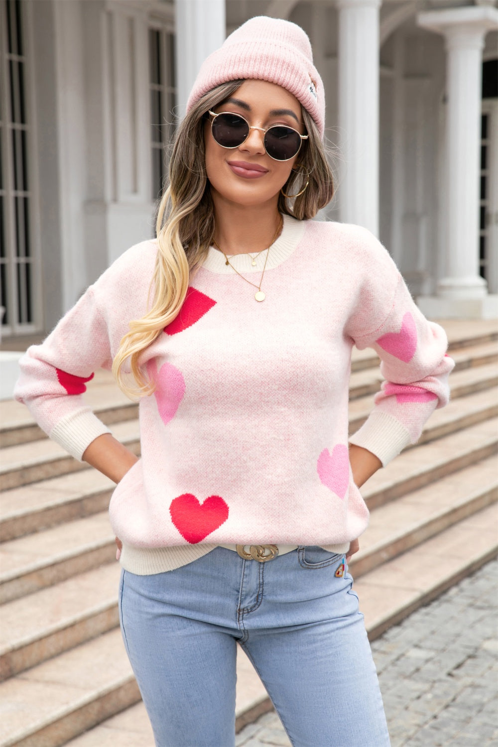 NicholesGifts Women Angel Wings Heart Round Neck Drop Shoulder Sweater NicholesGifts