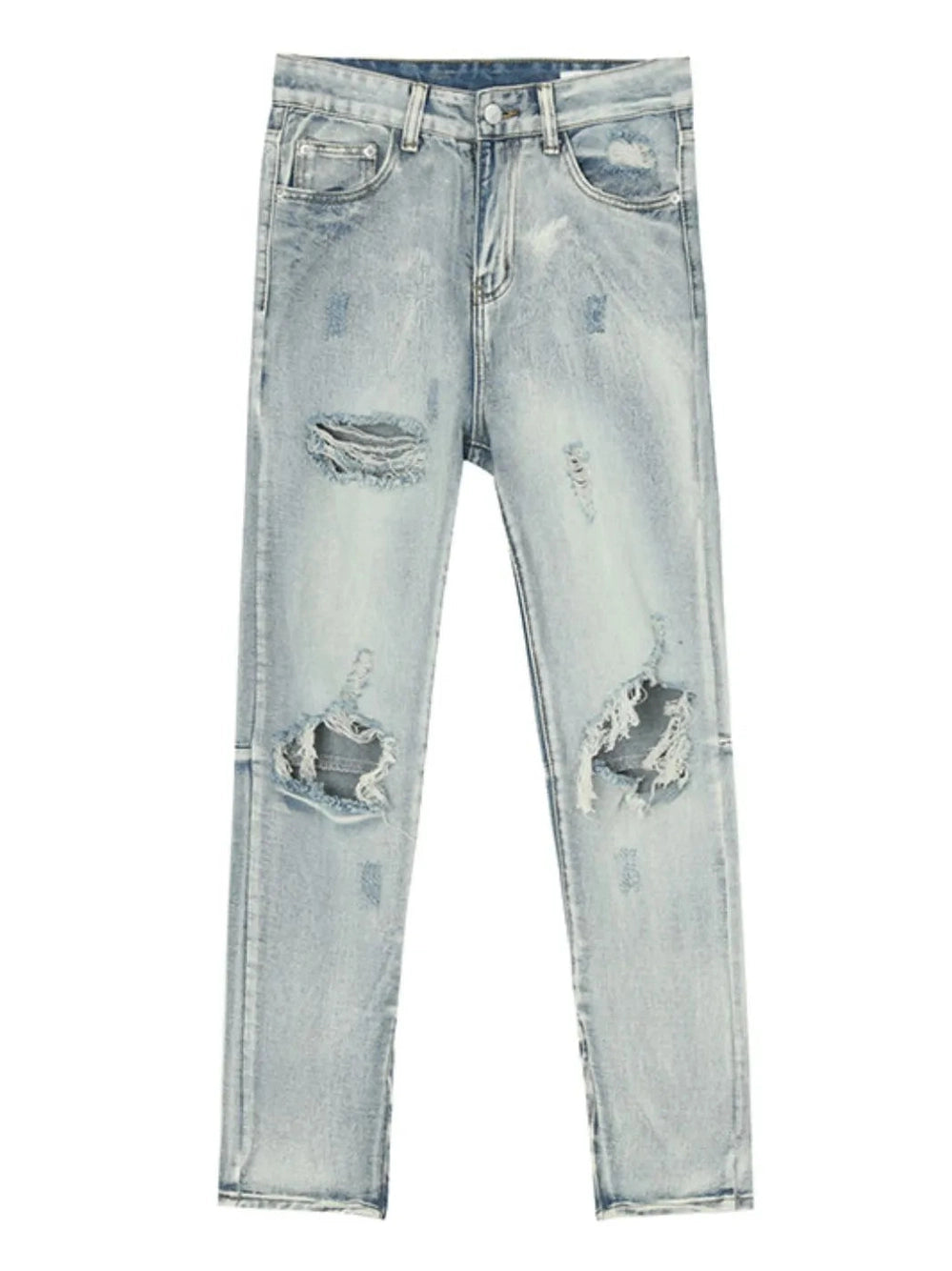 Pocketed Distressed Jeans with Side Zip Trendsi