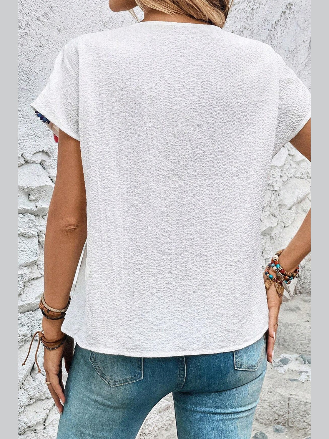 Women Tassel Tie Neck Short Sleeve White Blouse NicholesGifts