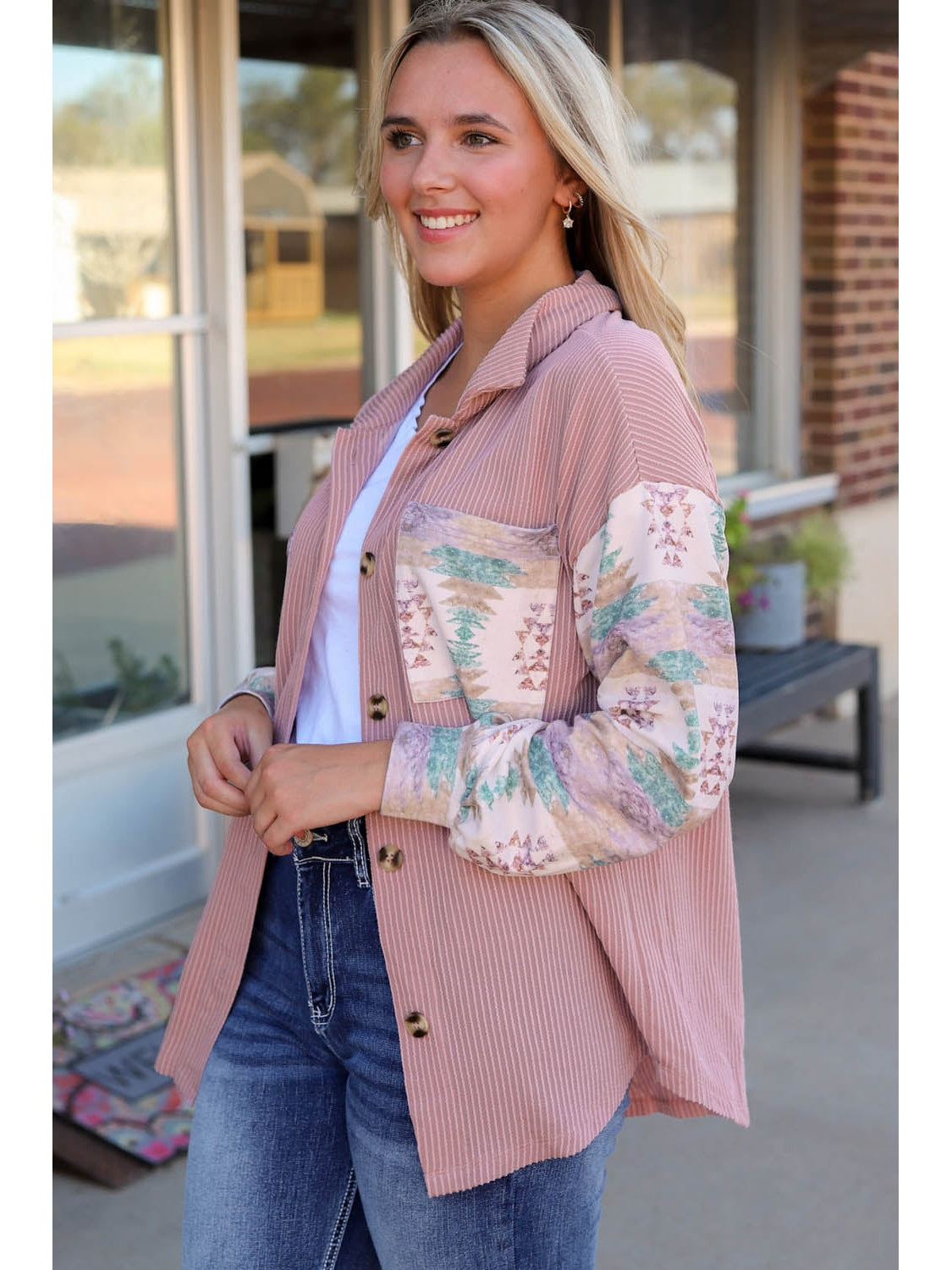 Geometric Button Down Collared Jacket