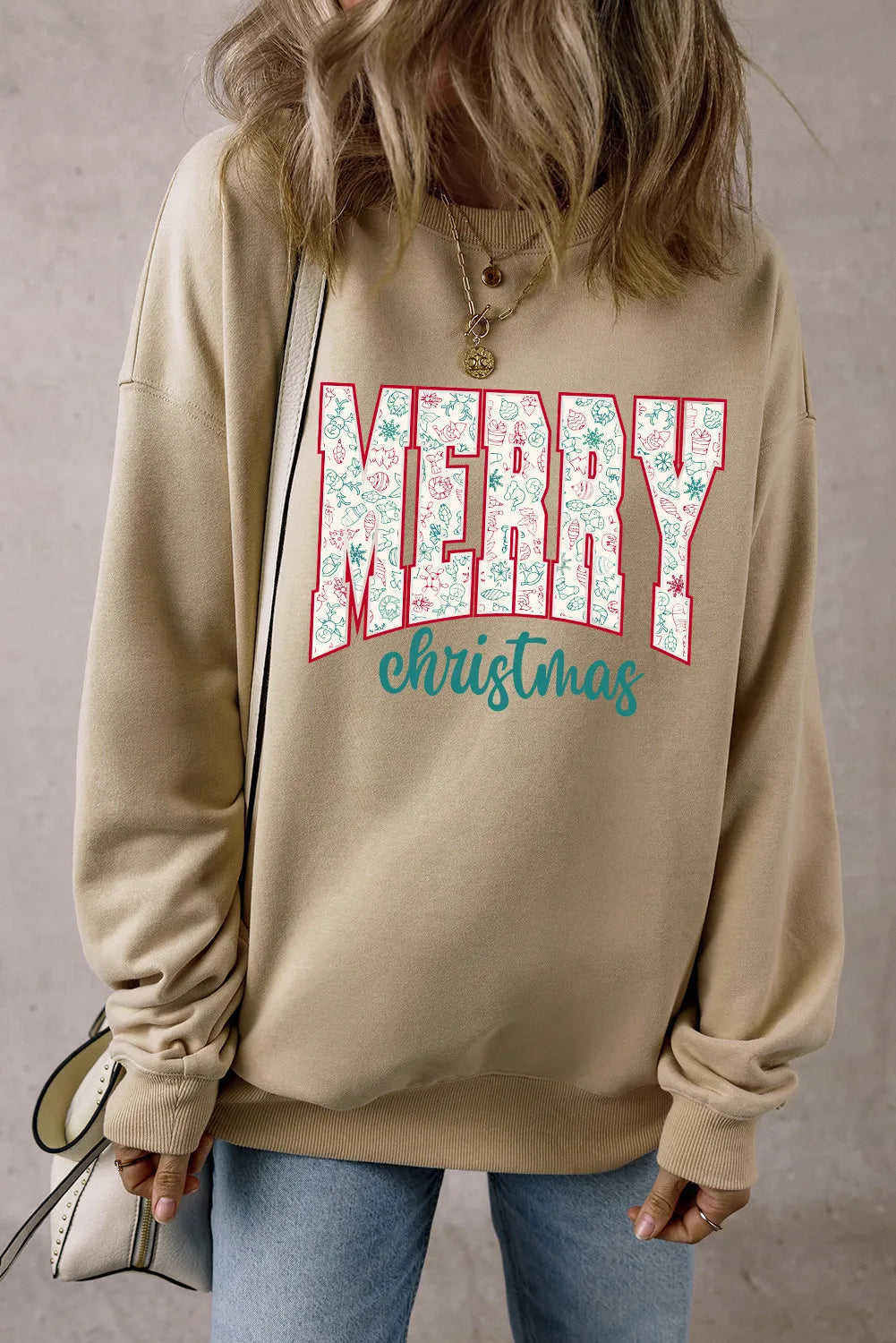 NicholesGifts Women Merry Christmas Round Neck Long Sleeve Christmas Sweatshirt NicholesGifts