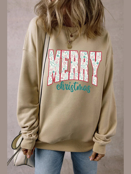 NicholesGifts Women Merry Christmas Round Neck Long Sleeve Christmas Sweatshirt NicholesGifts