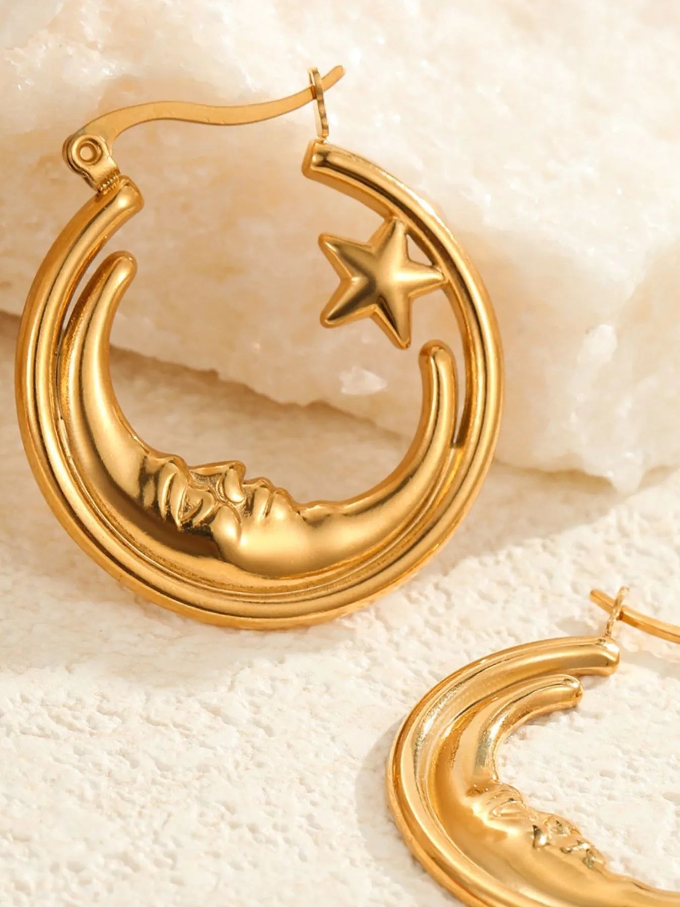 18K Gold-Plated Crescent Moon Star Hoop Earrings