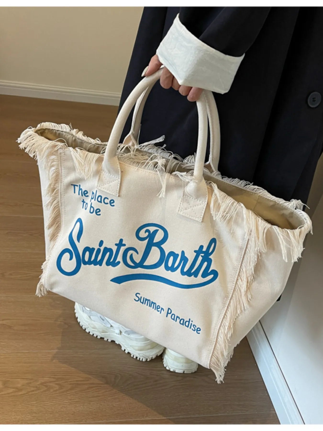 Fringe Letter Canvas Tote Bag Trendsi