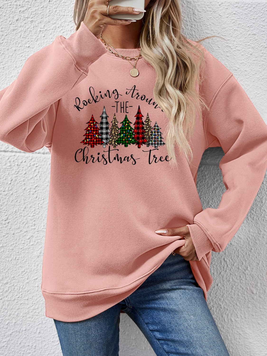 Christmas Tree Graphic Round Neck Sweatshirt NicholesGifts