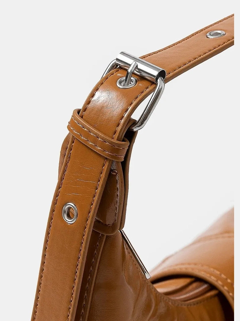 Fame Faux Leather Studded Trim Shoulder Bag