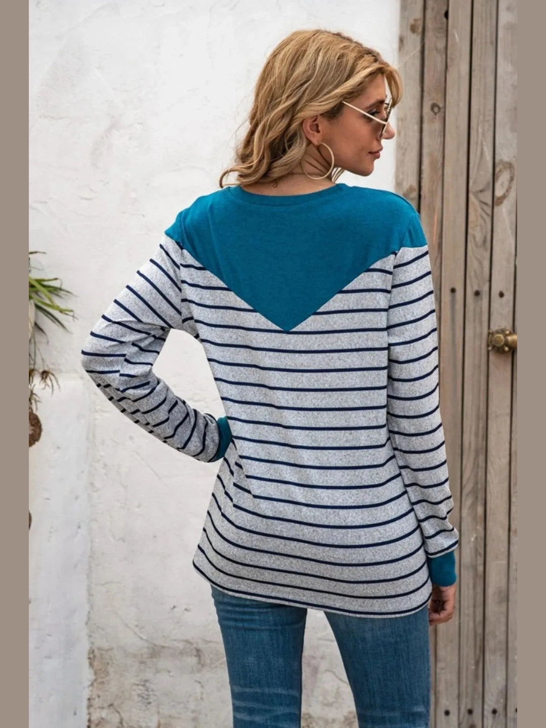 Striped Round Neck Long Sleeve T-Shirt nicholesgifts