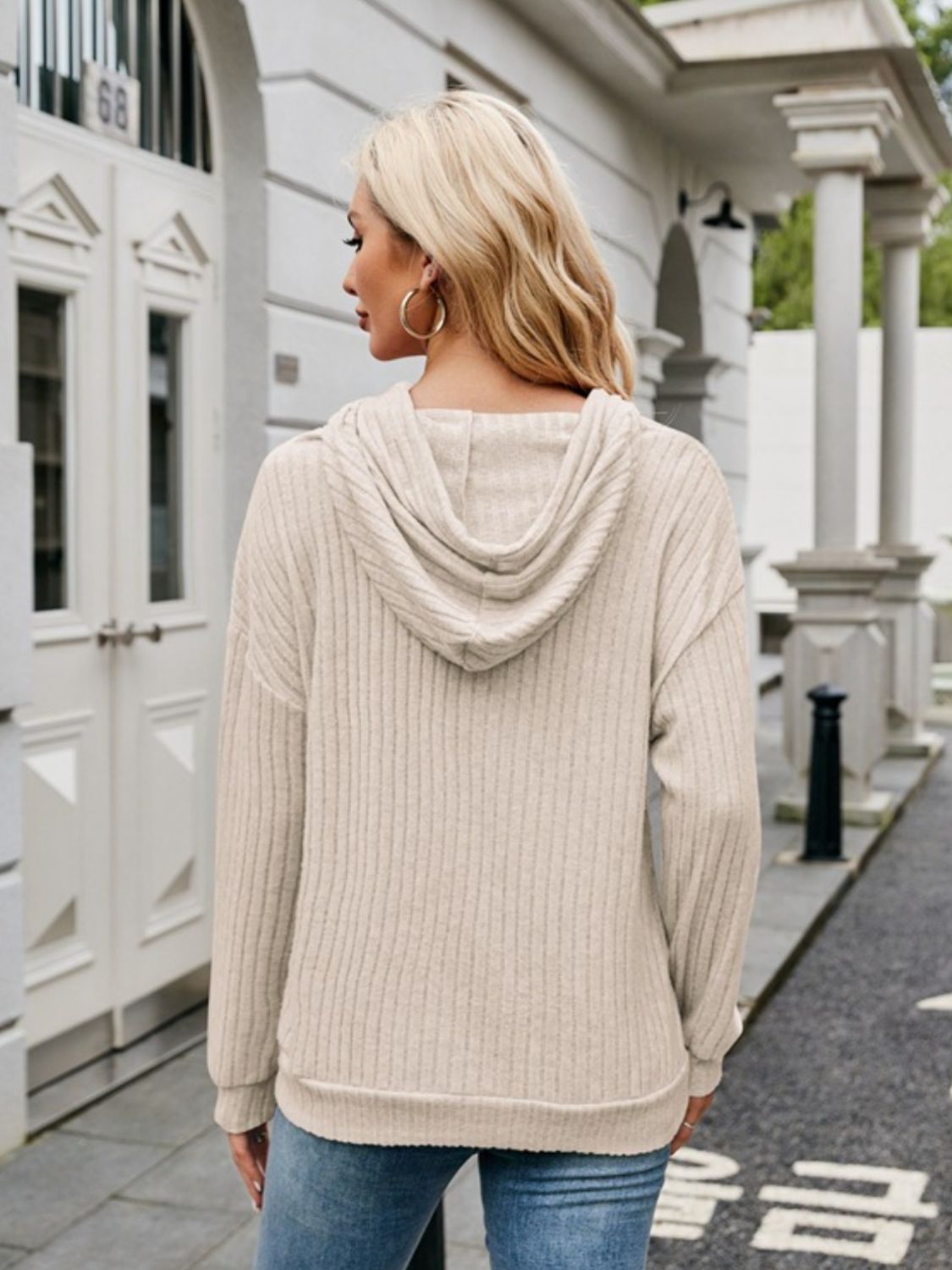 NicholesGifts Women Ribbed Drawstring Long Sleeve Hoodie NicholesGifts