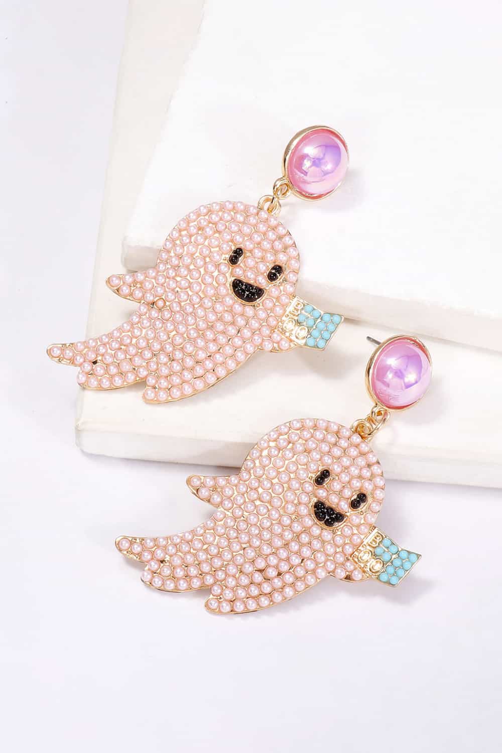 Women Ghost Shape Synthetic Pearl Dangle Earrings NicholesGifts
