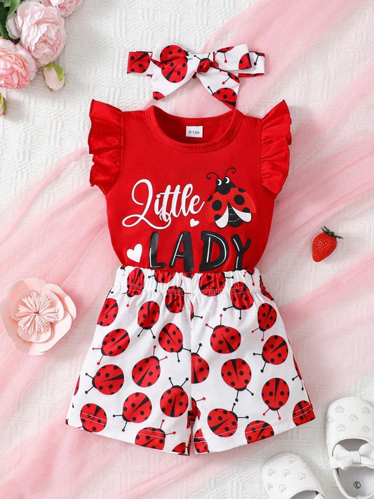 Baby and Toddler Girls Headband, Round Neck Ruffle Sleeve Top and Pants Set nicholesgifts