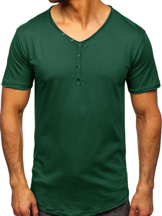 Men's V-Neck Henley Polo T-Shirt NicholesGifts