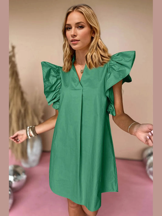 Oh Ruched Johnny Collar Cap Sleeve Mini Dress NicholesGifts