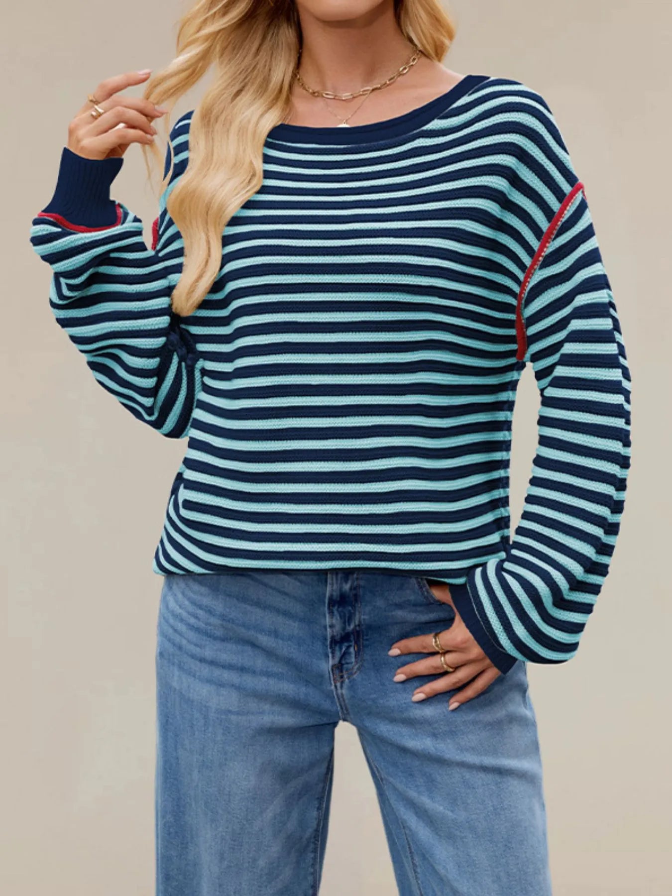 Slit Striped Oversized Sweater