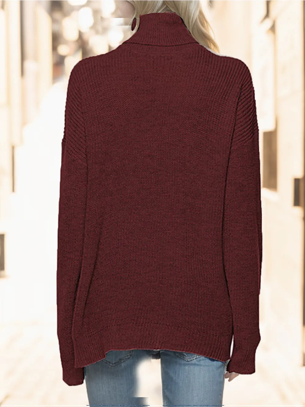 Turtleneck Drop Shoulder Long Sleeve Sweater nicholesgifts