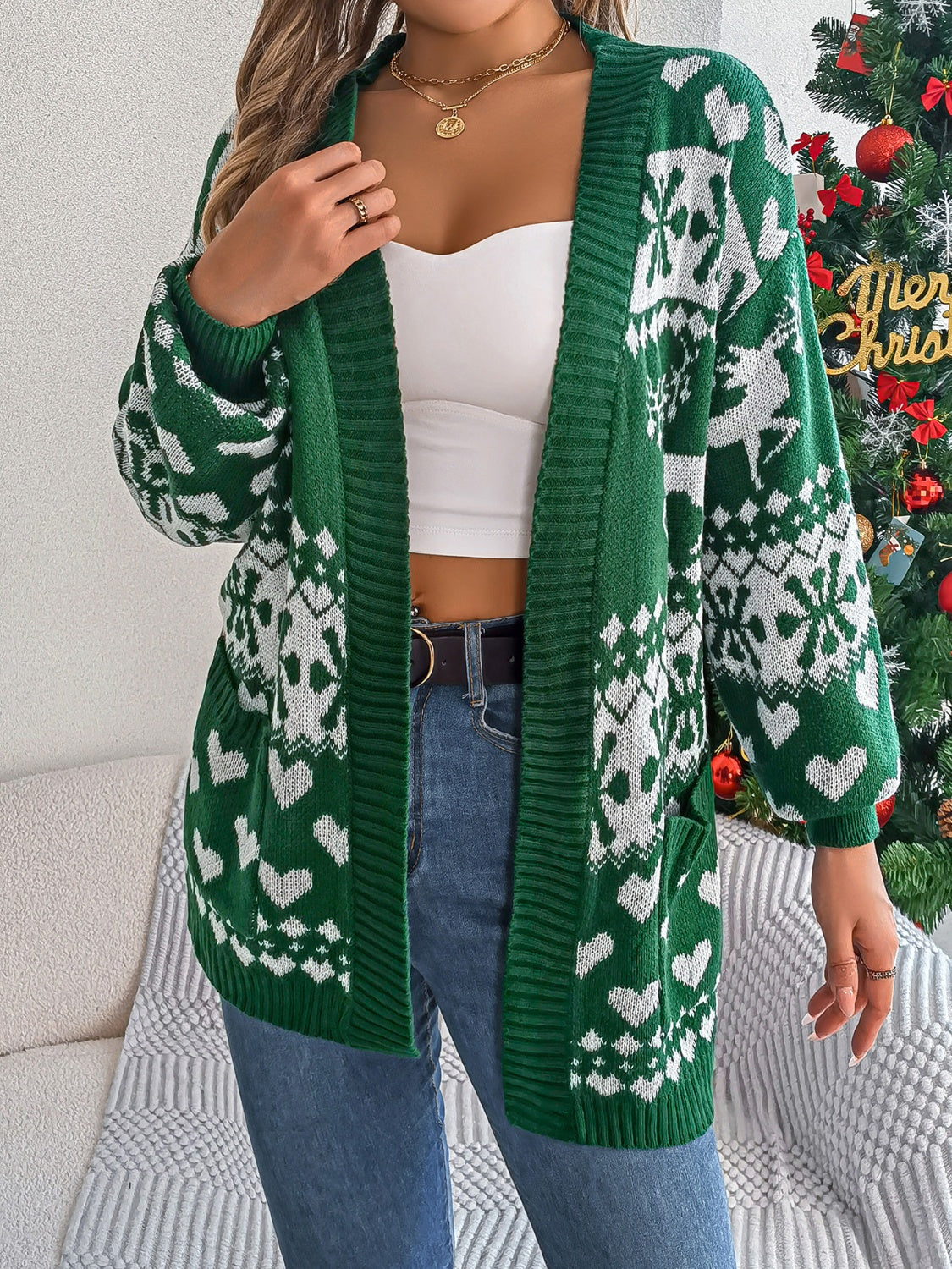 NicholesGifts Women Pocketed Open Front Long Sleeve Cardigan NicholesGifts