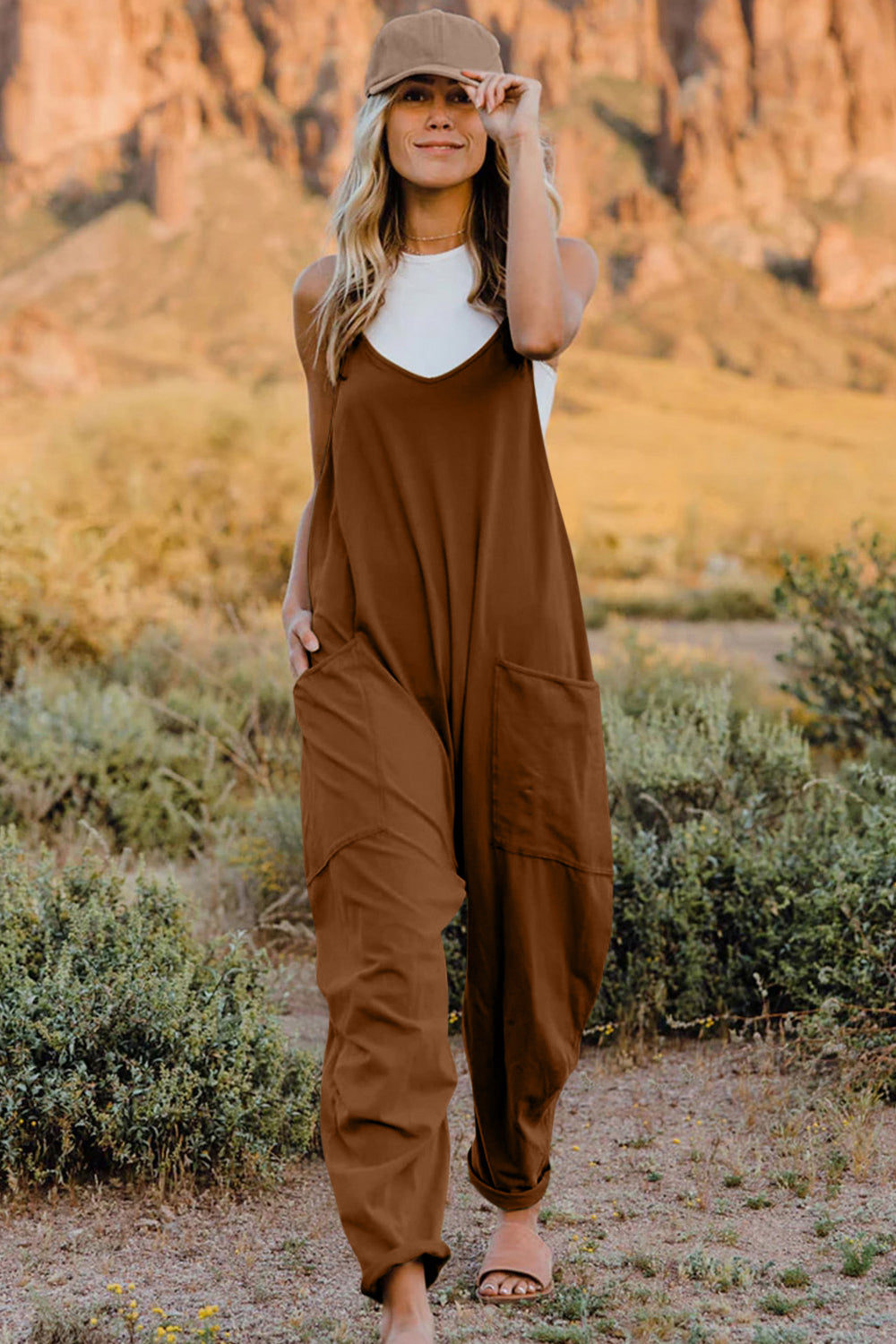 Double Take Full Size V-Neck Sleeveless Jumpsuit with Pockets NicholesGifts