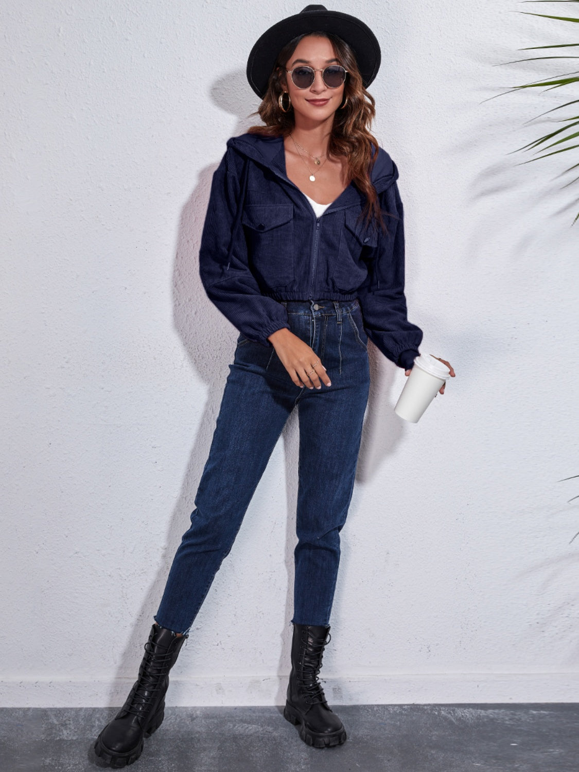 NicholesGifts Women Drawstring Hooded Zip Up Jacket with Pockets