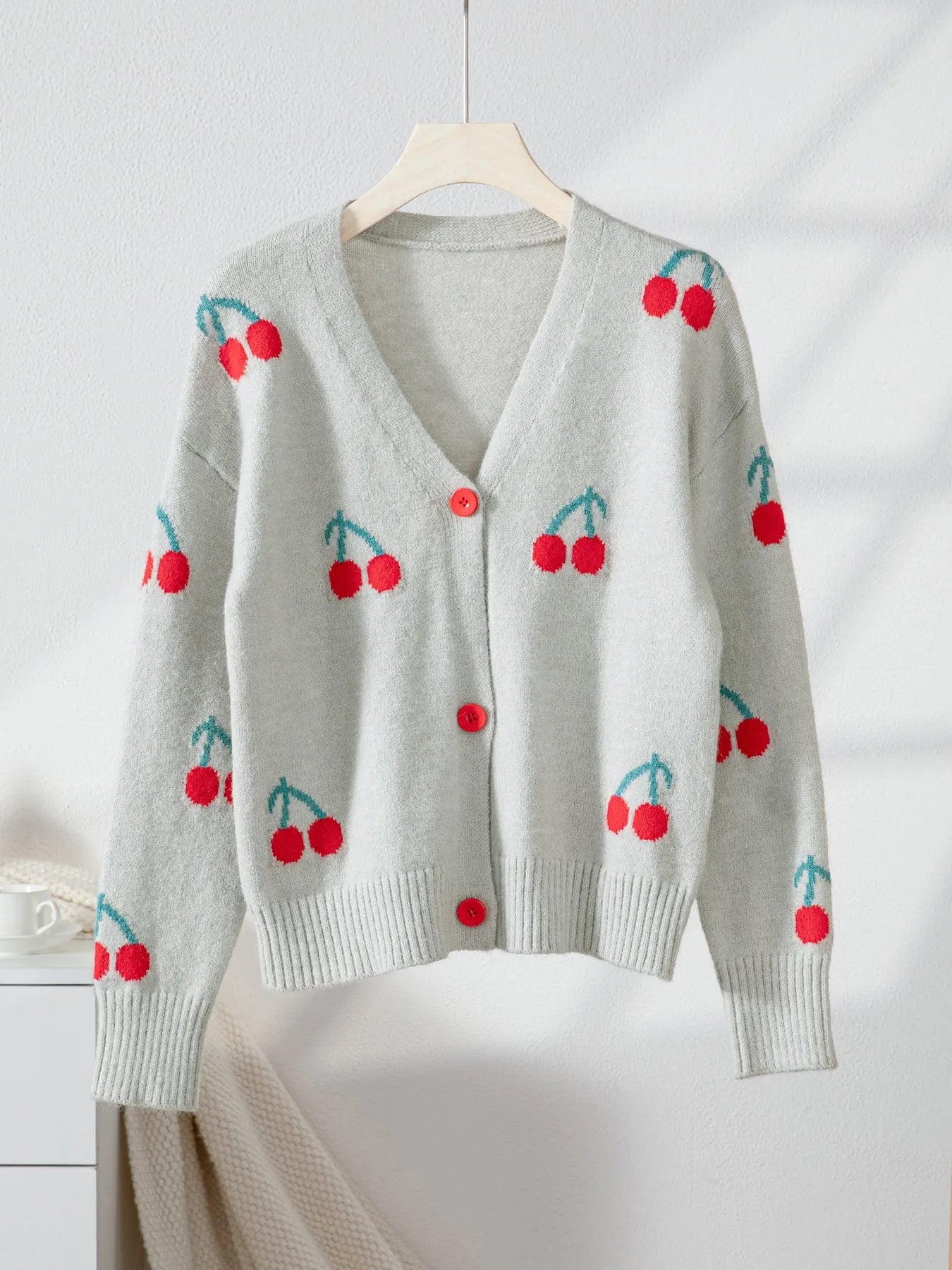 Cherry Button-Up Knit Cardigan