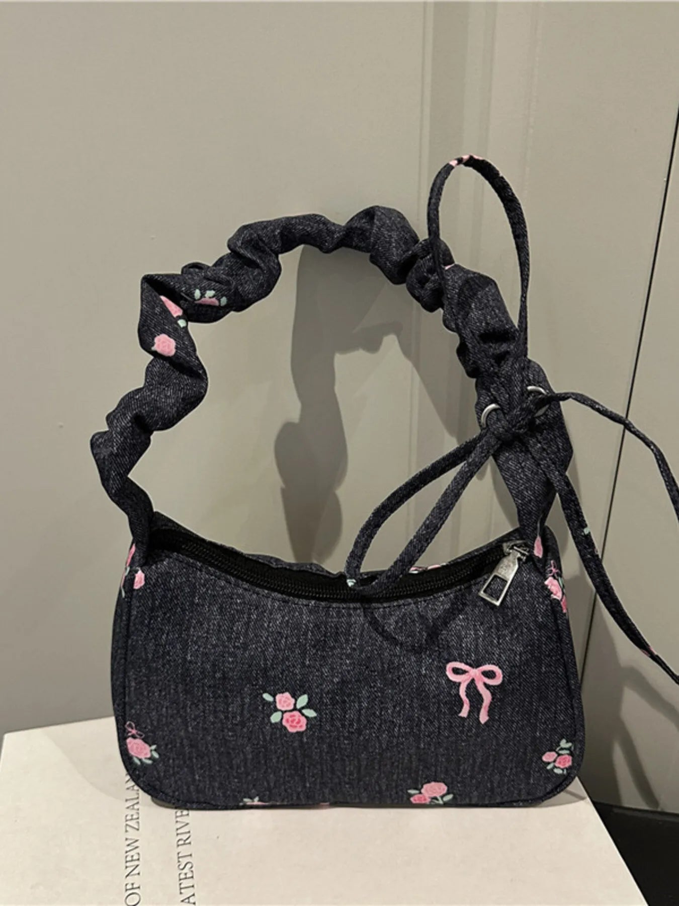Embroidered Ruched Strap Shoulder Bag Trendsi