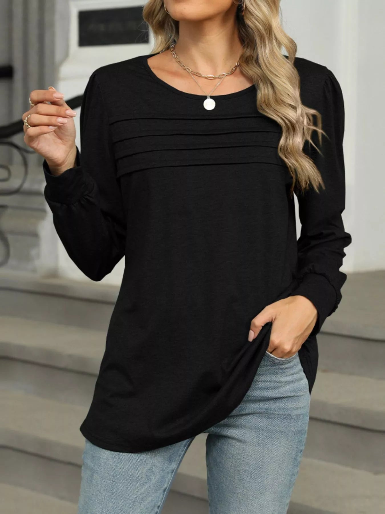 Long Sleeve Round Neck T-Shirt Trendsi
