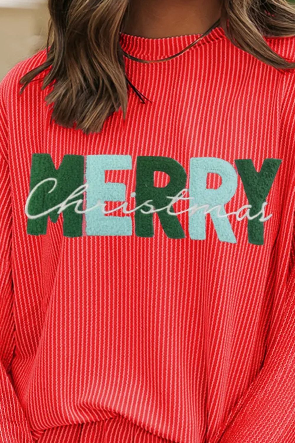 MERRY CHRISTMAS Round Neck Long Sleeve Top and Shorts Set NicholesGifts