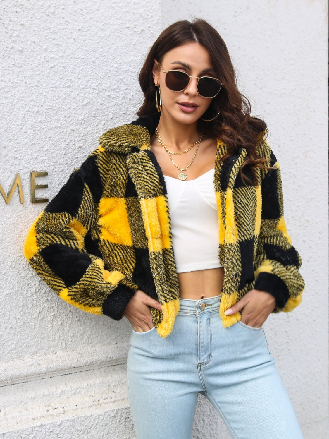 Plaid Dropped Shoulder Buttoned Jacket NicholesGifts