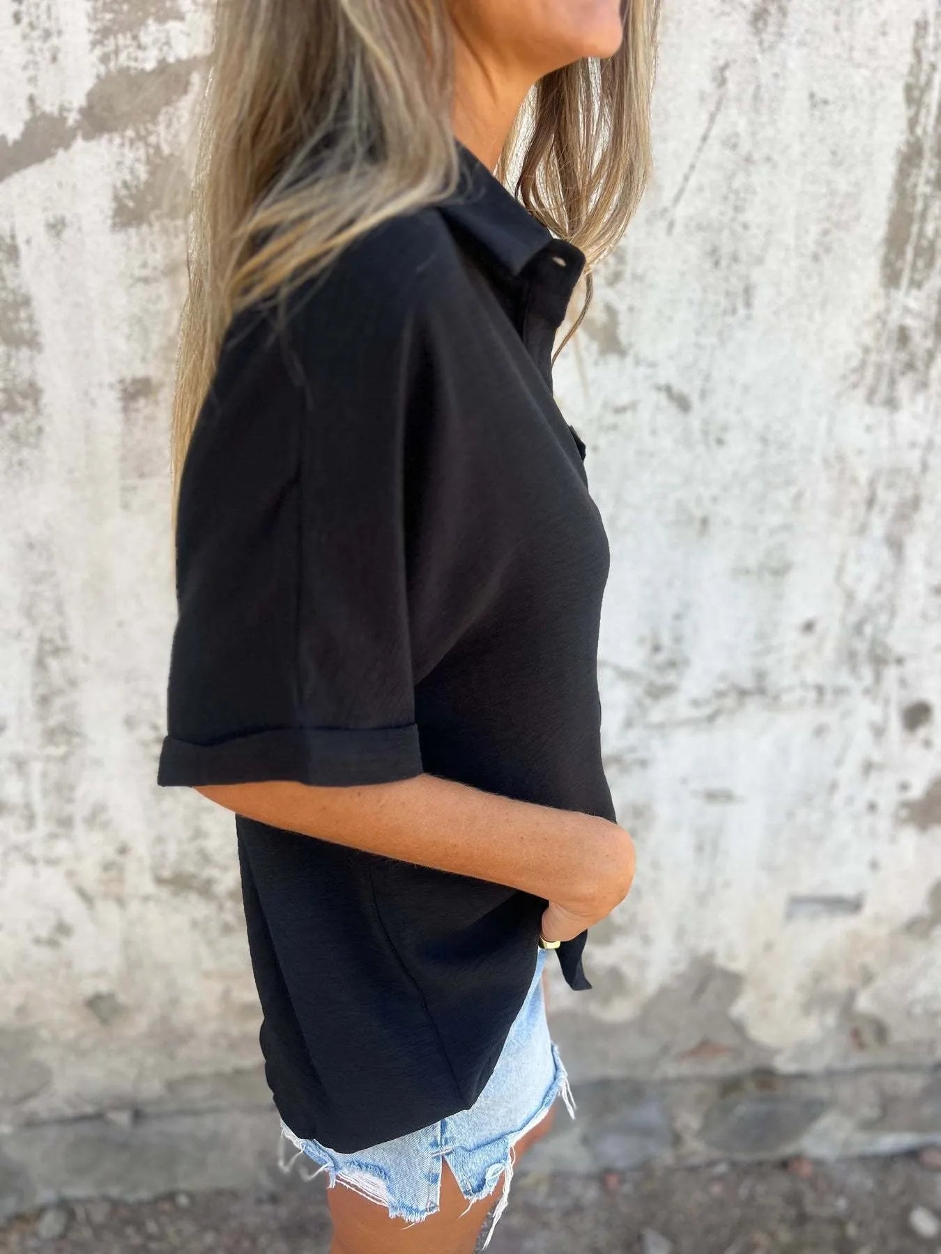 Full Size Casual Button Down Short Sleeve Loose Shirt Plus Size Trendsi
