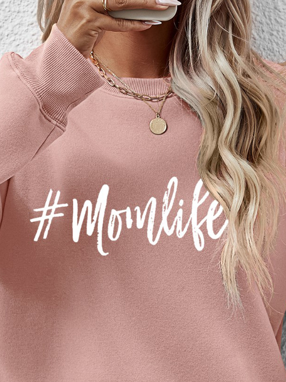 NicholesGifts Women Letter Graphic Mom Life Round Neck Sweatshirt NicholesGifts